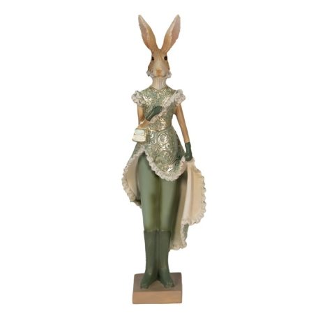 Dekorációs zöld nyúl figura lány - 11x8x33 cm - Raktáron