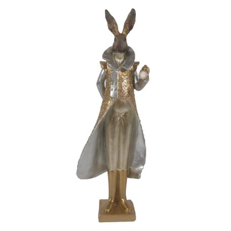 Nyúl fiú dekorációs figura arany-szürke - 11x8x33 cm - Raktáron