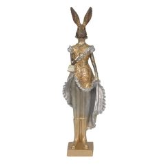 Nyúl lány dekorációs figura arany-szürke - 11x8x33 cm  