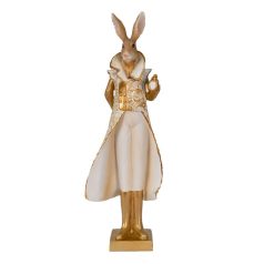   Elegáns dekorációs nyúl figura fiú arany-fehér - 11x8x33 cm