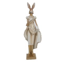   Elegáns dekorációs nyúl figura lány arany-fehér - 11x8x33 cm 