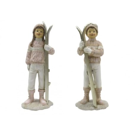 CLEEF Kisfiú dekorfigura síléccel, rózsaszín pulóverben - 9x7x21cm 