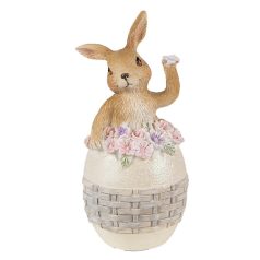   Nyuszi figura tojásban, rózsaszín virágokkal - 13 cm - Raktáron
