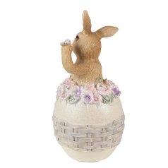   Nyuszi figura tojásban, rózsaszín virágokkal - 13 cm - Raktáron
