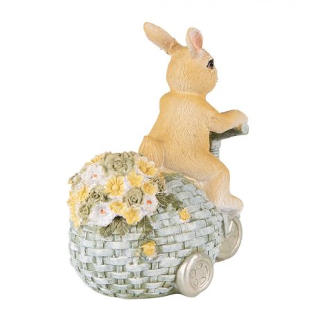 Nyúl figura kék triciklin, virágokkal - 13 cm