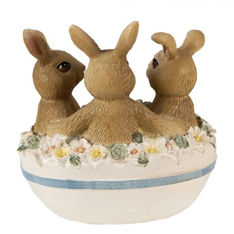 Clayre & Eef - Tojásban ülő 3 nyuszi virágokkal - 11x9x12 cm - Raktáron
