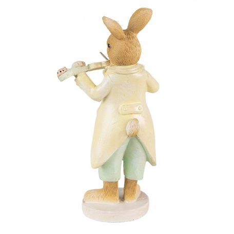 Nyúl figura sárga kabátban, virág formájú hegedűvel - 8x5x16 cm 