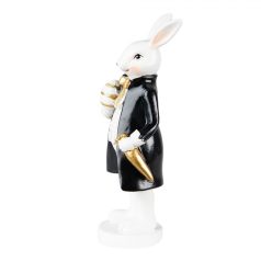 Fekete-fehér nyú figura fehér-arany tojással - 7x6x20 cm