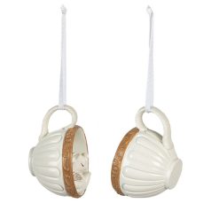   Egér figurák csészében - Fehér - Bézs - 10x7x6 cm - 2 db-os szett  - Raktáron