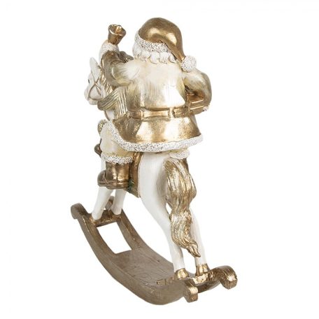 Télapó hintalovon kisfiúval, fehér-arany - 21x8x21 cm 