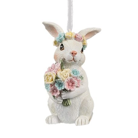 Fehér nyuszi virágkoszorúval - 8 cm - Raktáron