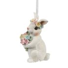 Fehér nyuszi virágkoszorúval - 8 cm - Raktáron