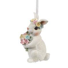 Fehér nyuszi virágkoszorúval - 8 cm - Raktáron