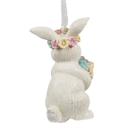 Fehér nyuszi virágkoszorúval - 8 cm - Raktáron