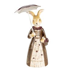 Barna ruhás nyuszi figura esernyővel - 21 cm