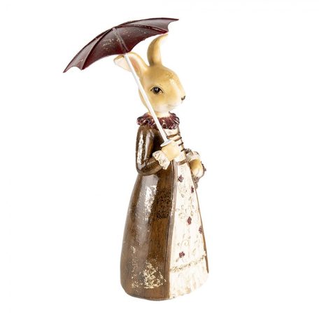 Barna ruhás nyuszi figura esernyővel - 21 cm