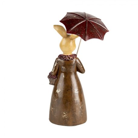 Barna ruhás nyuszi figura esernyővel - 21 cm