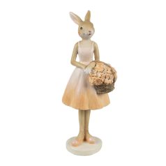 Nyuszilány figura kosárkával - Bézs - 21 cm - Raktáron