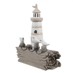 Fehér-bézs világitótorony madarakkal - 10x4x12 cm