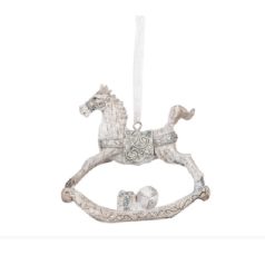   Clayre&Eef - Hintaló függődísz antik fehér-ezüstös - 8x2x8 cm 