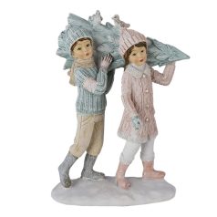 Fiú-lány fenyőfával - Zöld-rózsaszín - 15 cm