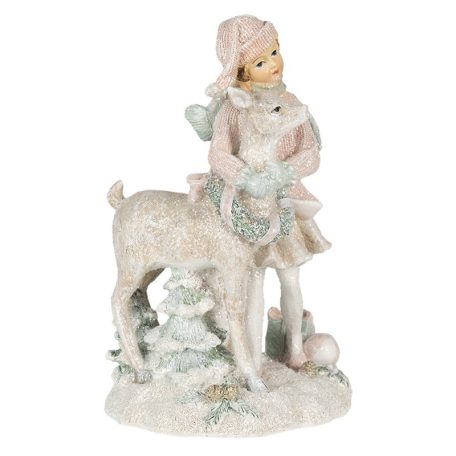 Lány figura szarvassal rózsaszín - 13x10x20 cm