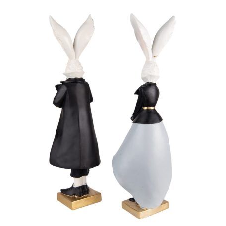 Klasszikus fekete és szürke nyúl figurák - 2 db-os szett - 14x12x47 cm 