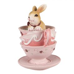 Nyuszi figura rózsaszin csészében - 10 cm