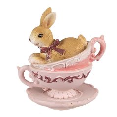   Nyuszi figura masnis rózsaszin csészében - 9 cm - Raktáron