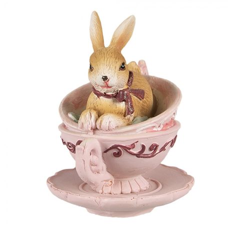 Nyuszi figura masnis rózsaszin csészében - 9 cm - Raktáron
