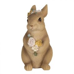 Nyuszi figura virágkoszorúval - 14 cm
