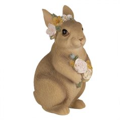 Nyuszi figura virágkoszorúval - 14 cm