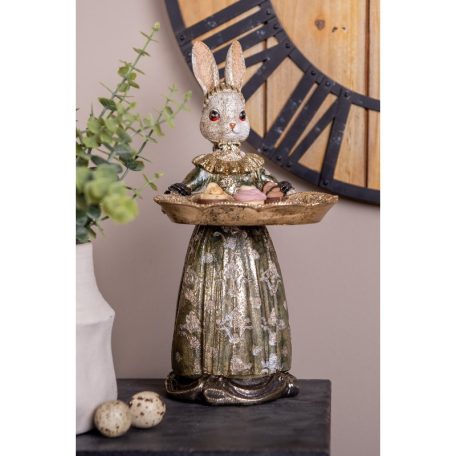 Elegáns nyuszi figura tálcával - 29 cm