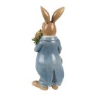 Kék kabátos nyuszifiú virágcsokorral - 26 cm