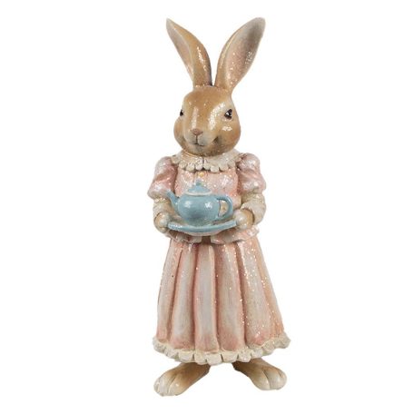 Rózsaszin nyuszi figura teáskannával - 26 cm