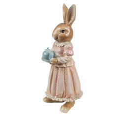 Rózsaszin nyuszi figura teáskannával - 26 cm
