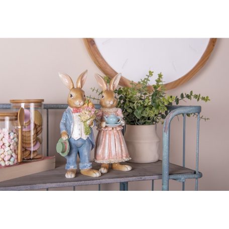 Rózsaszin nyuszi figura teáskannával - 26 cm