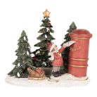 LED-es karácsonyi kislány figura fenyőfával, postaládával - 16x12x14 cm