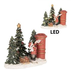   LED-es karácsonyi kislány figura fenyőfával, postaládával - 16x12x14 cm