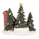 LED-es karácsonyi kislány figura fenyőfával, postaládával - 16x12x14 cm