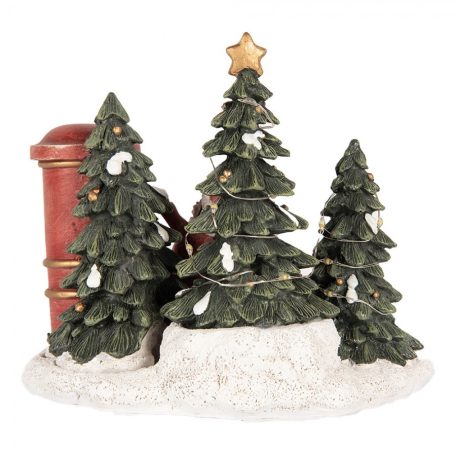 LED-es karácsonyi kislány figura fenyőfával, postaládával - 16x12x14 cm