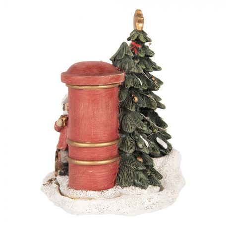 LED-es karácsonyi kislány figura fenyőfával, postaládával - 16x12x14 cm