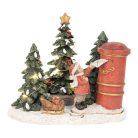 LED-es karácsonyi kislány figura fenyőfával, postaládával - 16x12x14 cm