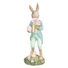 Kék kabátos nyuszifiú tojással és virággal - 13 cm - Raktáron