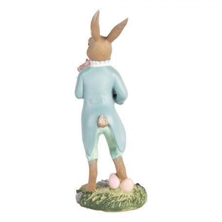 Kék kabátos nyuszifiú tojással és virággal - 13 cm - Raktáron