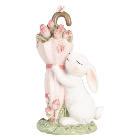 Fehér nyuszi figura esernyővel - 15 cm - Raktáron