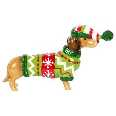 Tacskó karácsonyi figura - Zöld-piros - 24x5x14 cm