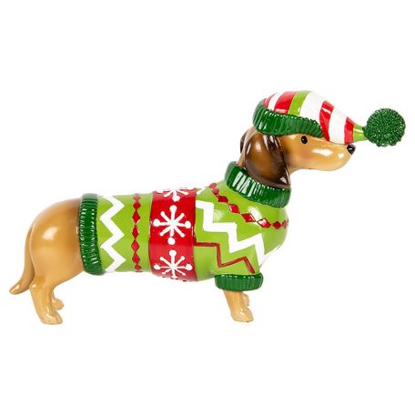 Tacskó karácsonyi figura - Zöld-piros - 24x5x14 cm