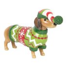 Tacskó karácsonyi figura - Zöld-piros - 24x5x14 cm