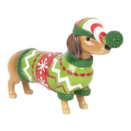 Tacskó karácsonyi figura - Zöld-piros - 24x5x14 cm